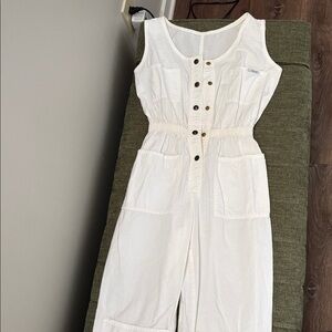 White 80s Ideas Cotton Jumpsuit Tapered Pant Button Up